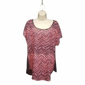 Espresso Women's Plus Size 1X Red & Navy Geometric Striped Blouse Cap Sleeve
